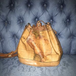 Map of world leather purse with cinch closure